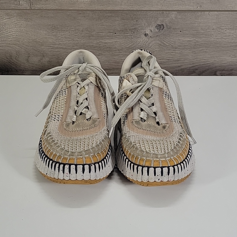 Chloe Nama Platform Beige Knit Sneakers Sz 37 7 - Picture 3 of 16